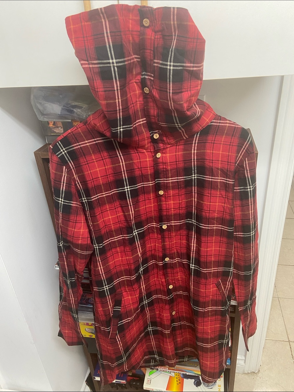 Korean Brand Abrand Red and Black Plaid Turtle Neck Like Button Down Shirt